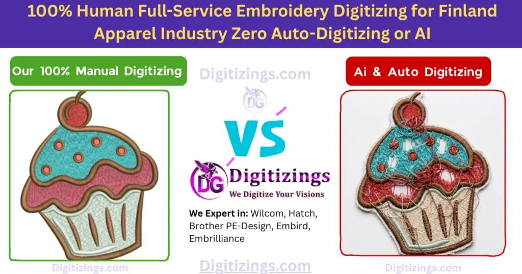 100% human full-service embroidery digitizing for finland apparel industry zero auto-digitizing or ai
