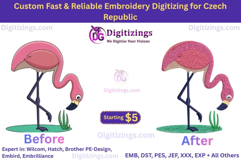 custom fast & reliable embroidery digitizing for czech republic