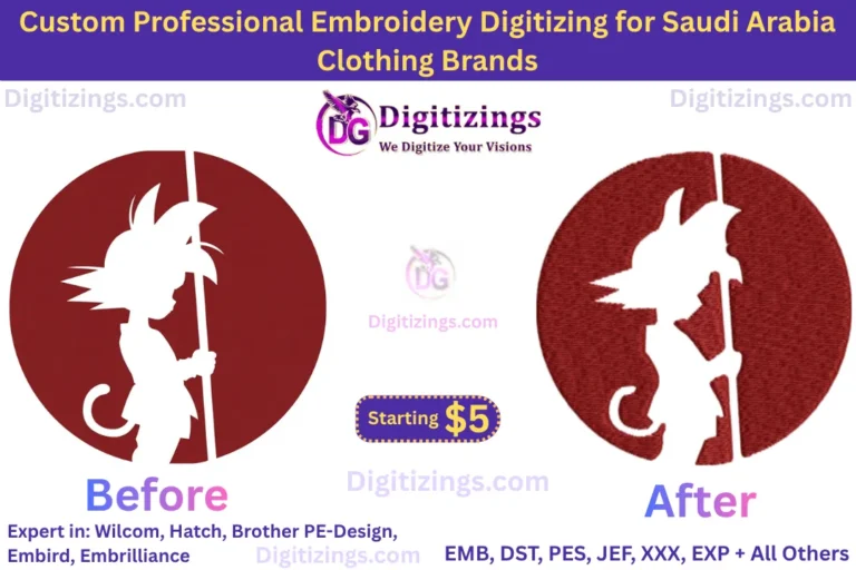 custom professional embroidery digitizing for saudi arabia clothing brands
