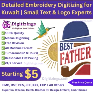 Detailed Embroidery Digitizing for Kuwait Small Text & Logo Experts