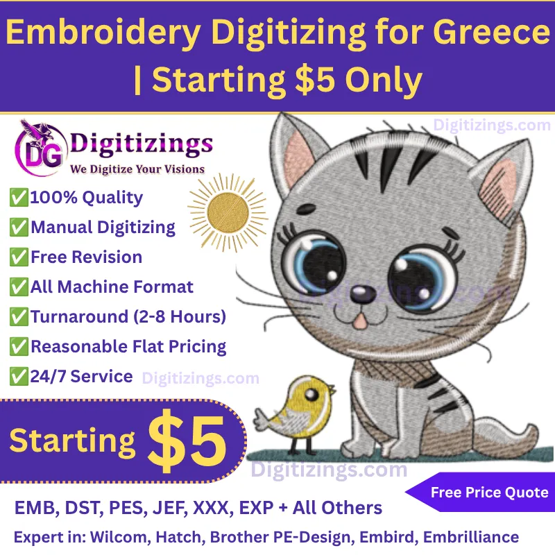 High quality embroidery digitizing for greece | starting $5 only 1 embroidery digitizing for greece starting $5 only