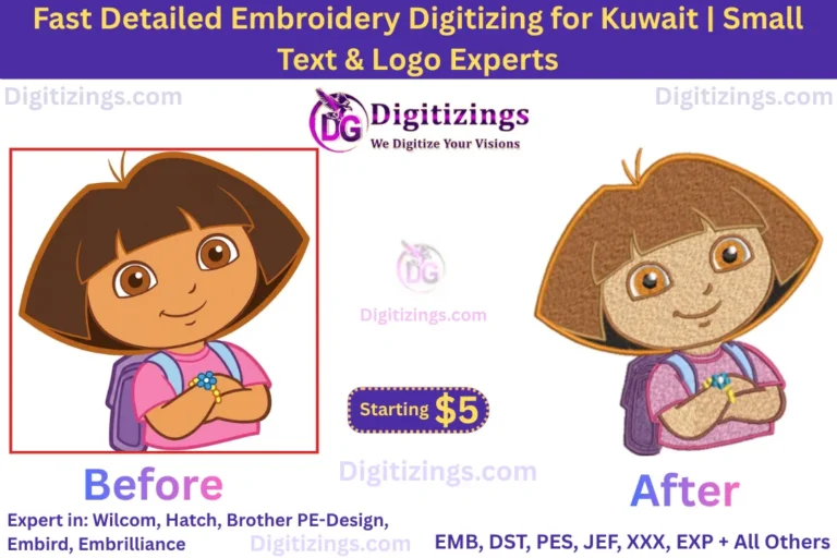 fast detailed embroidery digitizing for kuwait small text & logo experts