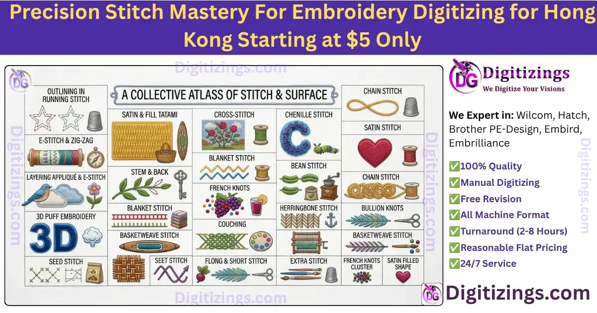 precision stitch mastery for embroidery digitizing for hong kong starting at $5 only
