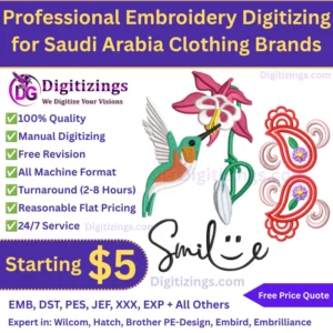 Professional Embroidery Digitizing for Saudi Arabia Clothing Brands