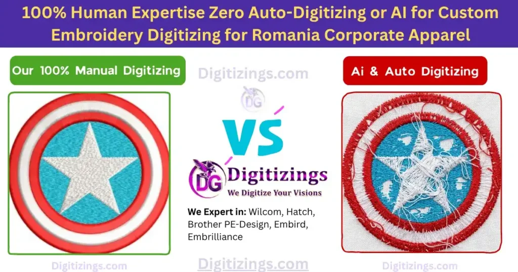 100% human expertise zero auto-digitizing or ai for custom embroidery digitizing for romania corporate apparel