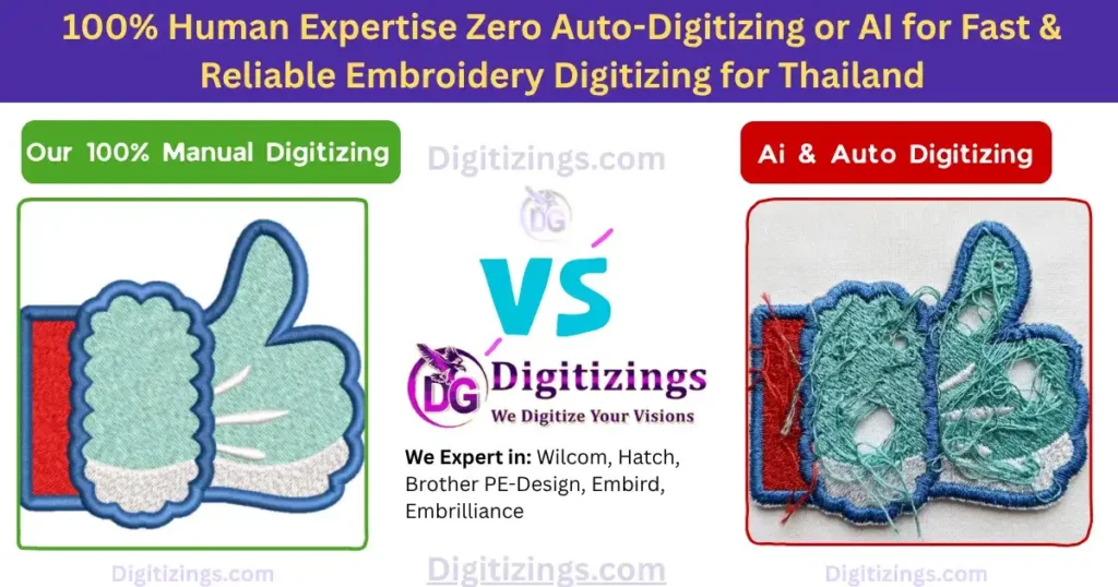 100% human expertise zero auto-digitizing or ai for fast & reliable embroidery digitizing for thailand