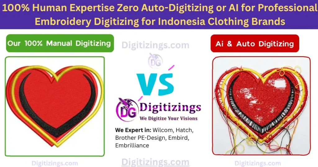 100% human expertise zero auto-digitizing or ai for professional embroidery digitizing for indonesia clothing brands