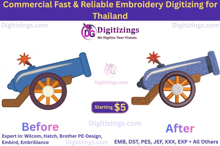 commercial fast & reliable embroidery digitizing for thailand