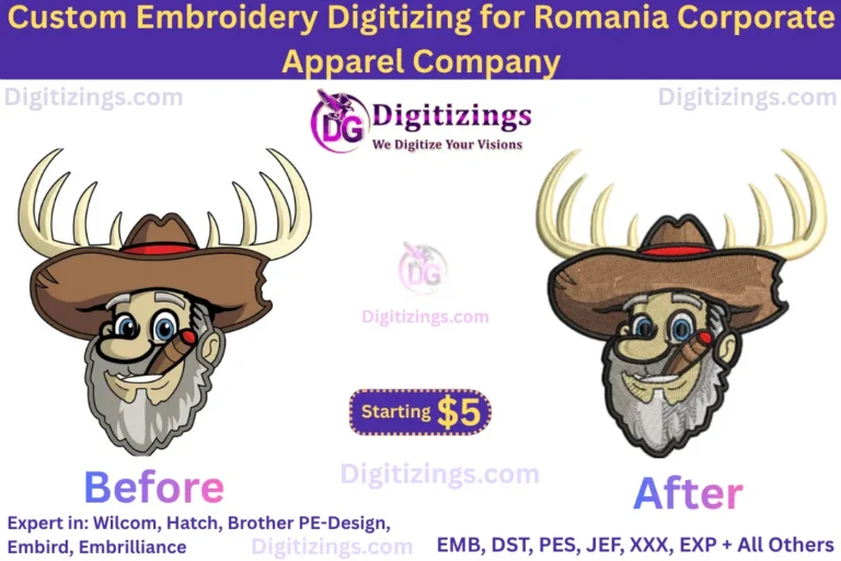 Custom Embroidery Digitizing for Romania Corporate Apparel Company