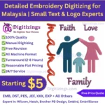 detailed embroidery digitizing for malaysia small text & logo experts