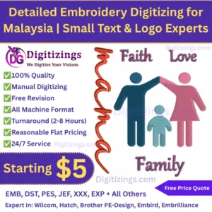 Detailed Embroidery Digitizing for Malaysia Small Text & Logo Experts