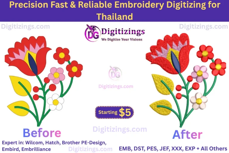 precision fast & reliable embroidery digitizing for thailand